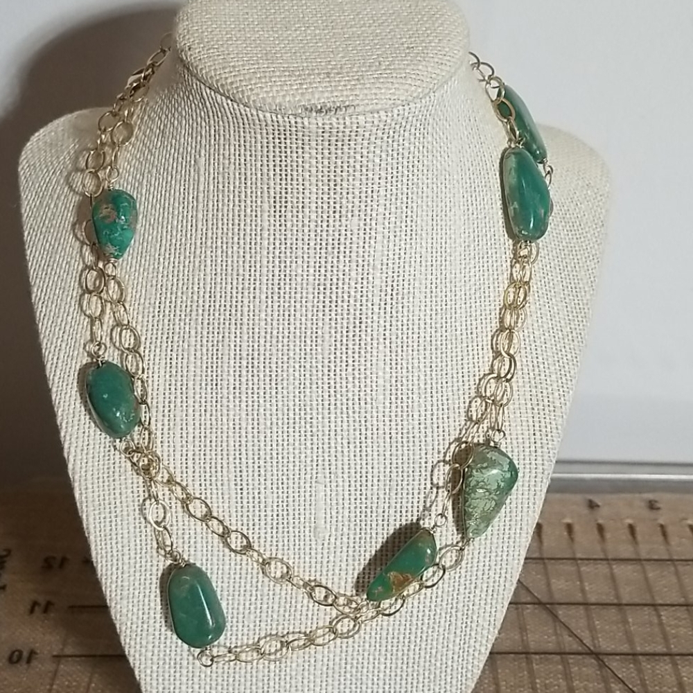 Green turquoise  14kt gold filled long necklace